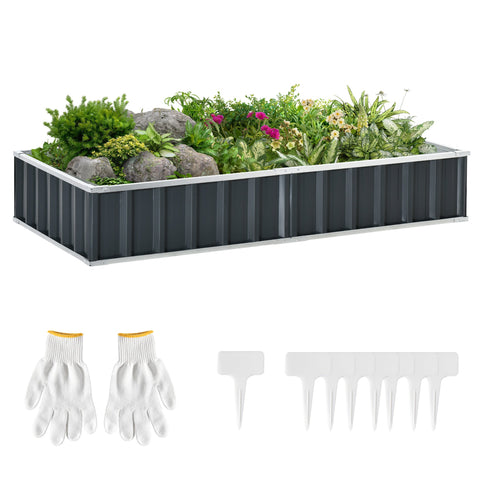 Rootz Raised Garden Bed - Modular Planter - Tool-Free Assembly - Encourages Root Growth - 174L x 90W x 30H cm - Corrugated Steel Anthracite