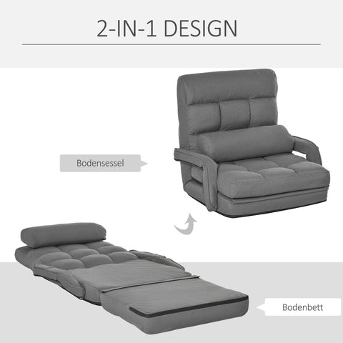 Rootz Sleeping Armchair - Upholstery Armchair - Convertible Chair - 5-Stage Recline - Grey - 78cm x 62cm x 70cm Sofa / 183cm x 62cm x 12cm Bed