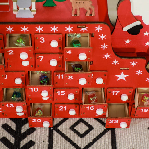 Rootz Santa Sleigh Advent Calendar - Christmas Countdown - Desk or Mantel Decor - 24 Compartments - Reusable - Red - 22.5cm x 8cm x 36cm