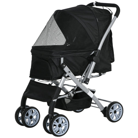 Rootz Foldable Dog Cat Stroller - Pet Buggy - Animal Carriage - Adjustable Cover - 77cm x 50cm x 99cm