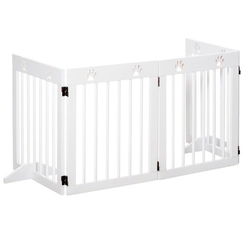 Rootz Pet Gate Barrier - Wooden Dog Guard - Folding Safety Gate - Sturdy Pinewood - Cute Paw Pattern - 204cm x 30cm x 61cm