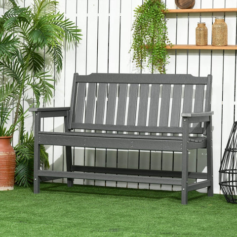 Rootz Country Style Weatherproof Garden Bench - Outdoor Seating - Rustic Park Bench - Durable Plastic - 124cm x 60cm x 87cm - Dark Gray