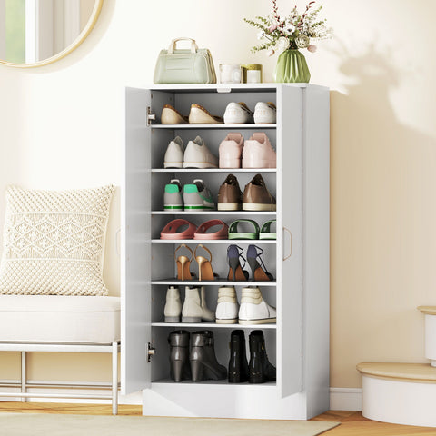 Rootz Shoe Cabinet - Footwear Organizer - Shoe Storage Unit - Soft-Close Hinges - 55 x 35 x 108 cm - Stores 14 Pairs - White