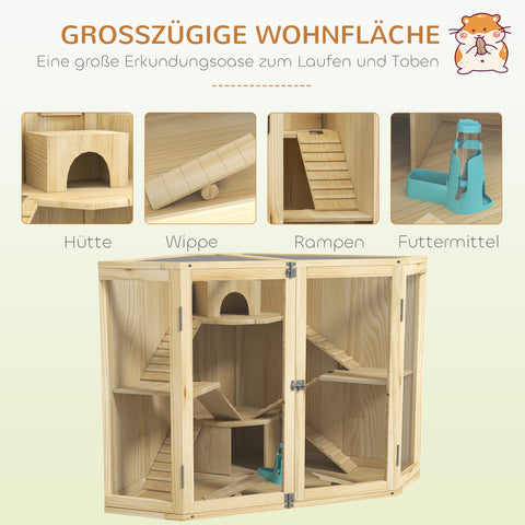 Rootz 4 Tier Hamster Cage - Small Animal House - Wooden Habitat - Spacious Design - 115 x 69.5 x 79 cm