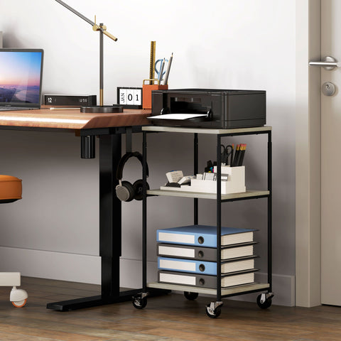 Rootz 3 Level Printer Stand - Mobile Printer Table - Adjustable Printer Holder - Height Adjustable - 39cm x 34.5cm x 72.5/81.5cm