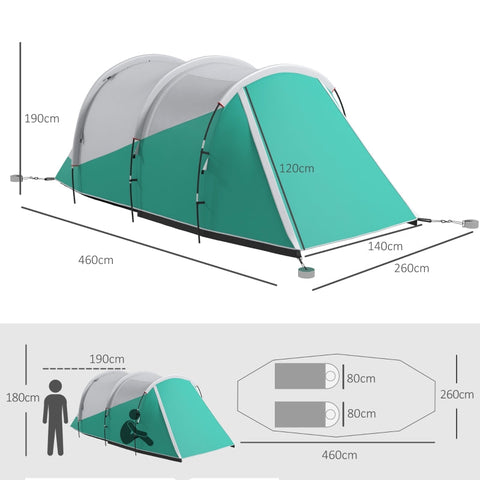 Rootz Camping Tent - Family Tent - Tunnel Tent - Waterproof - Durable Groundsheet - Convenient Lighting - 460cm x 260cm x 190cm