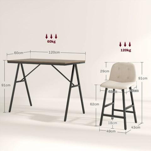 Rootz 5 Piece Bar Table Set - Dining Set - Counter Height Table & Chairs - Industrial Style - Compact Design - Beige - 120cm x 60cm x 91cm