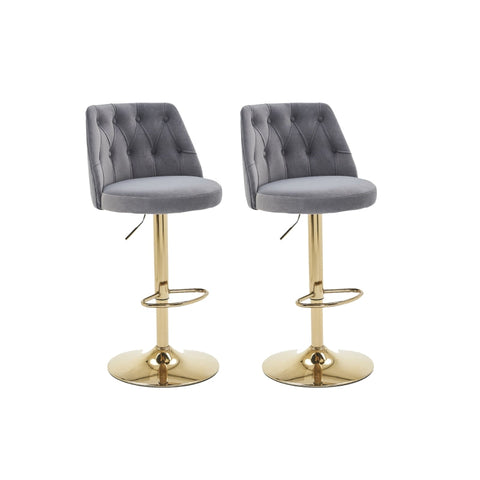 Rootz 2 Piece Set Bar Stool - Adjustable Stools - Modern Swivel Chairs - Soft Velvet Fabric - 48cm x 54cm x 92-113cm