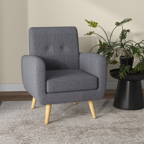 Rootz Scandi Design Armchair - Accent Chair - Button Stitching - Breathable Linen Fabric - Deep Padding - Removable Cover - 70cm x 69.5cm x 86.5cm