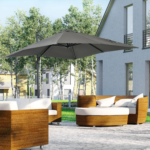 Rootz Cantilever Parasol - Garden Umbrella - Cross Base - Swivel - Weather Resistant - Gray - 245cm x 245cm x 245cm