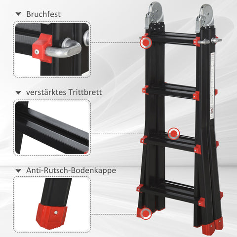 Rootz Telescopic Ladder - Extension Step Ladder - Folding Climb Ladder - Non-Slip, Lightweight, 150kg Capacity, 232-401x46x11 cm, Black+Red **(149 characters)**