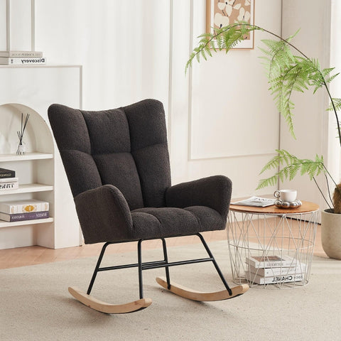 Rootz High Back Rocking Chair - Armchair - Recliner Chair - Soft Velvet Fabric - 63.9cm x 95.7cm x 90.9cm