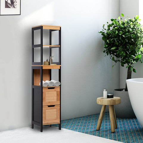 Rootz Bathroom Shelf Cabinet - Kitchen Storage - Bamboo MDF - Compact Organizer - 30 x 30 x 144.3 cm