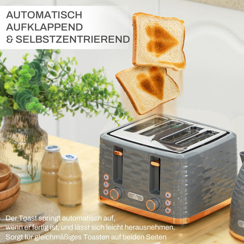Rootz Kettle Toaster Set - Pebble Design - 7 Browning Levels - 1.7L Capacity - LED Indicators - Automatic Centering - 29.2cm x 27.5cm x 18.9cm