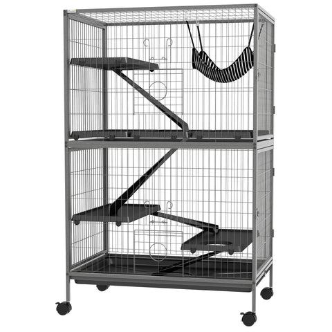 Rootz Rodent Cage - Multifunctional Habitat - Small Animal Enclosure - 4 Platforms, 3 Ramps, 4 Doors - 80L x 52W x 128H cm - Steel Grey