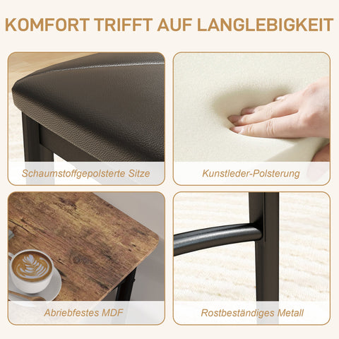 Rootz 4-Part Dining Room Set - Space-Saving Furniture - Compact Dining Set - Comfort Seating - 100cm x 60cm x 74.5cm Table