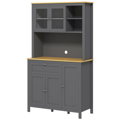 Rootz Kitchen Cabinet Buffet - Dining Room Showcase - Grey Storage Unit - Ample Storage - 100cm x 40cm x 180cm
