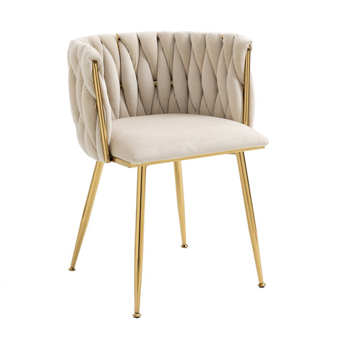 Rootz Set of 2 Velvet Dining Chairs - Upholstered Seating - Ivory White Chairs - Comfort Thick Padding - 54cm x 52cm x 72cm