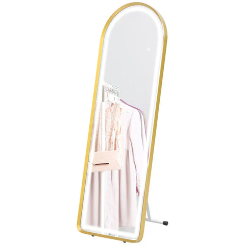 Rootz Staande Spiegel - Wandspiegel - Passpiegel - Inclusief wandmontage - Gehard glas - Aluminiumlegering - Goud - 50 x 4 x 151,5 cm