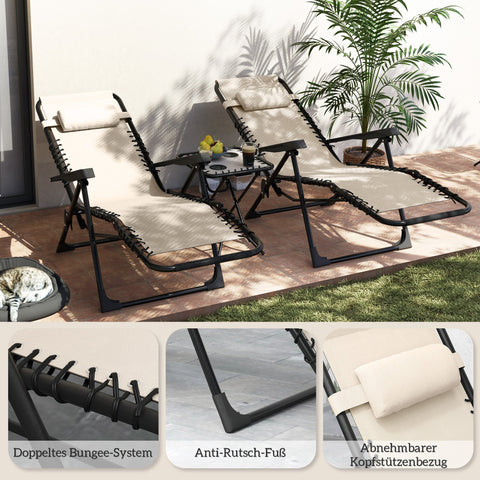 Rootz 3 Piece Garden Lounger Set - Sun Lounger - Relaxation Chairs - Adjustable Comfort - 90x65x110 cm - Brown and Black