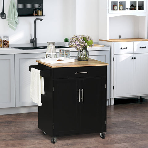 Rootz Kitchen Trolley on Wheels - Serving Cart - Mobile Kitchen Island - Ample Storage - 83W x 45D x 91.5H cm Black-Brown