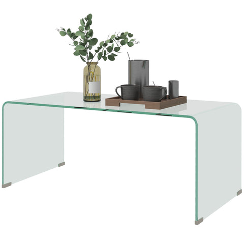 Rootz Glass Coffee Table - Living Room Table - Rectangular Transparent Table - Modern Design - Non-Slip Pads - 80cm x 45cm x 35cm