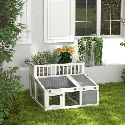 Rootz Rabbit Hint - Wooden Rabbit Hutch - Bunny Cage - Plant Shelf - Large Space - 94L x 90B x 60H cm