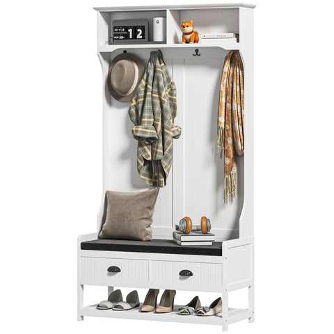 Rootz Wardrobe Stand with Hook - Cloakroom with Bench - Hallway Organizer - Tilt Protection - 89cm x 42cm x 172cm