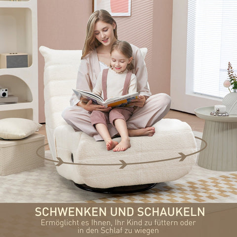 Rootz Recliner Chair - TV Armchair - Lazy Boy Chair - 150-Degree Recline - Rocking & Swivel - Teddy Fabric - 84cm x 104cm x 87cm