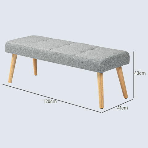 Rootz Bed Bench - Upholstered Bench - Window Seat - Thick Padding - Imitation Linen - Rubber Wood Legs - 120cm x 41cm x 43cm