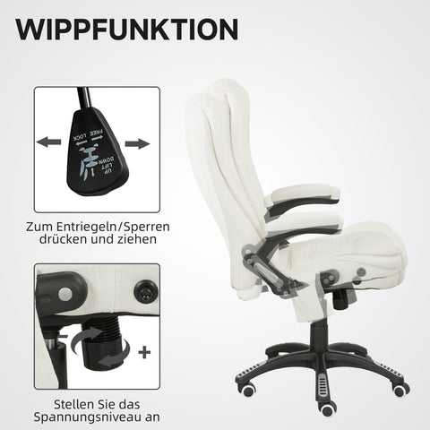 Rootz Office Chair with Massage - Ergonomic Desk Chair - Executive Seating - Enhances Relaxation -White - 68cm x 72cm x 110–120cm