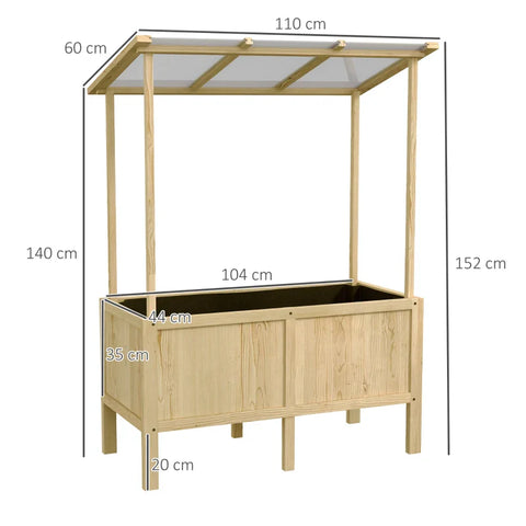 Rootz Raised Bed With Roof - Drainage Holes - Fleece Lining - Weatherproof - Fir Wood - Natural - 110 x 60 x 152 cm
