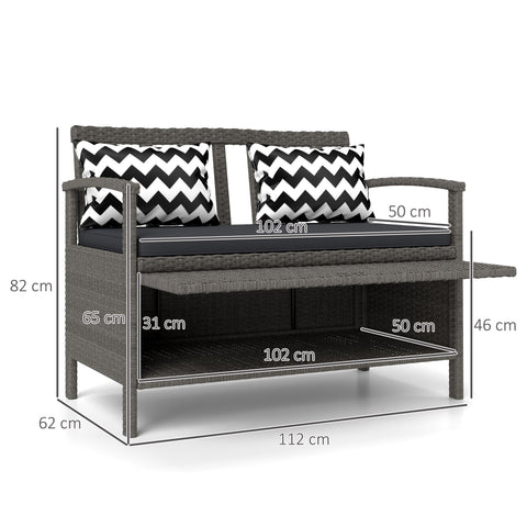 Rootz Garden Bench for 2 People - Outdoor Storage Bench - Patio Seating - 160L Capacity - 112 x 62 x 82 cm - Comfort Pillows Included, Gray