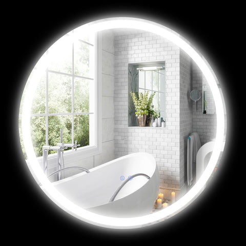 Rootz Round LED Bathroom Mirror - Vanity Mirror - Illuminated Mirror - Touch Switch - Anti-Fog - Ø 70 x 3.4cm