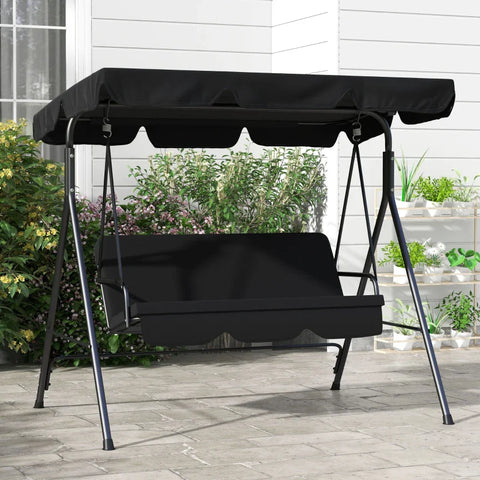 Rootz Hollywood Swing - Garden Lounger - Rocking Bench - 3 Seater - Weather Resistant - Steel-polyester - Black - 172cm X 110cm X 153cm