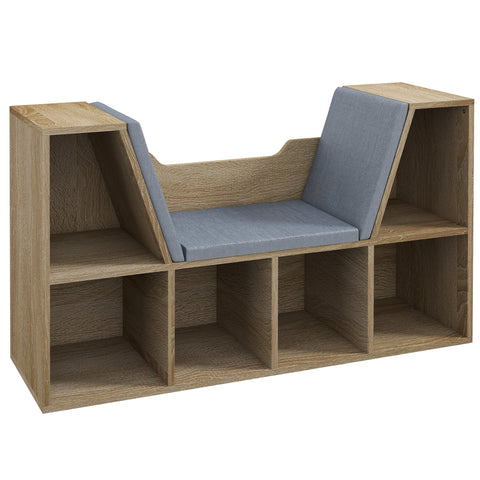 Rootz Bookshelf Bench - 2-in-1 Furniture - Modern Bookcase - 6 Compartments - Includes Cushions - 102L x 30W x 61H cm - Brown Grey