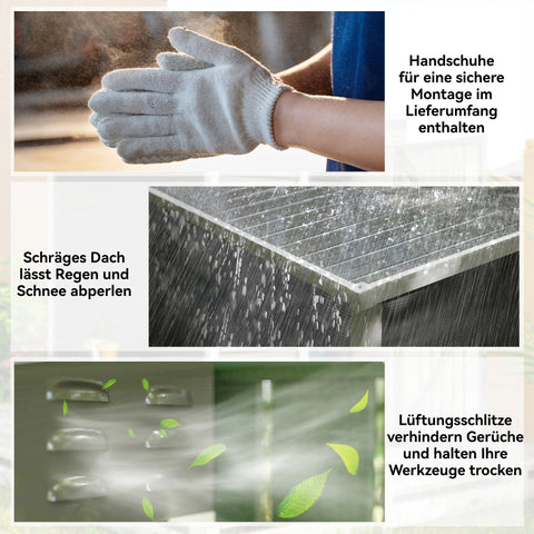 Rootz Metal Garden Shed - Storage Shed - Equipment House - Lockable Door - 142 x 184 x 165/181 cm - Grey