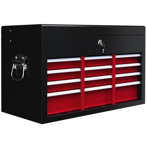 Rootz Tool Box - Lockable Storage - 3 Drawer Organizer - Durable Steel - Efficient Tool Management - 60cm x 26cm x 34cm - Red+Black