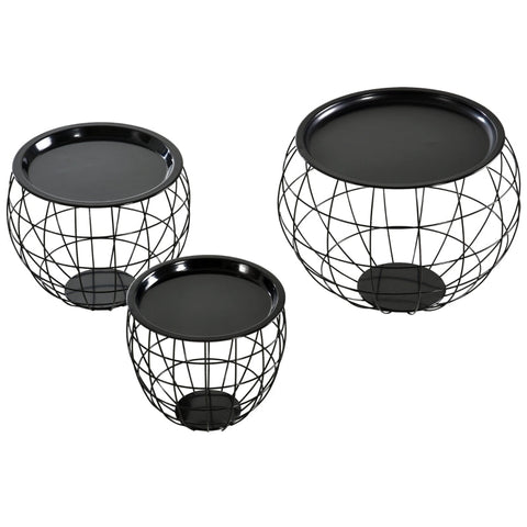 Rootz Lantern Style Coffee Table Set - Side Table Set - Removable Table Top - Steel Construction - Modern Design - Ø51cm x 38.5cm, Ø38.5cm x 32cm, Ø30.5cm x 27cm