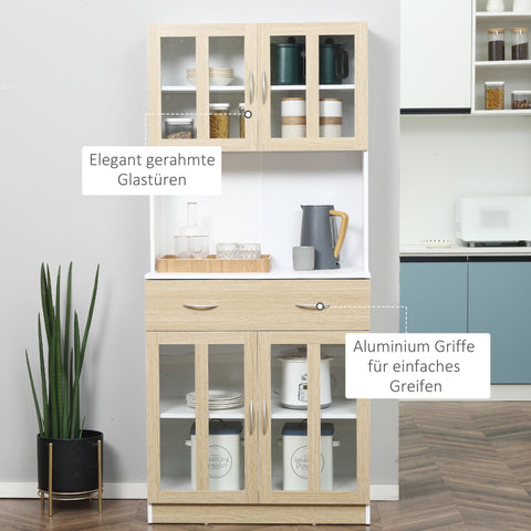 Rootz Tall Kitchen Buffet Cabinet - Dining Room Storage - Glass Door Cupboard - Ample Storage - 80 x 40 x 180 cm