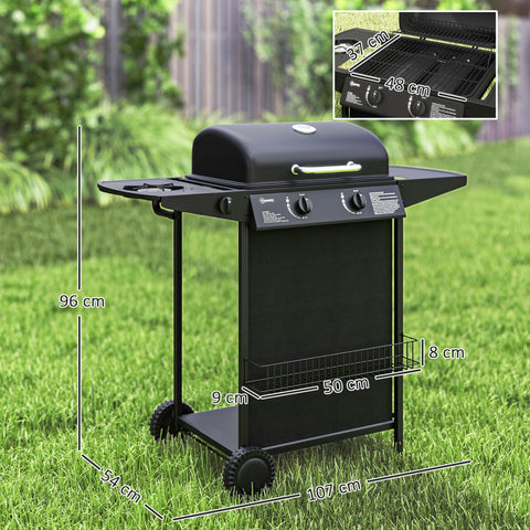 Rootz Gas Grill - BBQ Grill - Outdoor Grill - 3 Burner & Side Cooker - Integrated Thermometer - 107cm x 54cm x 96cm - Black