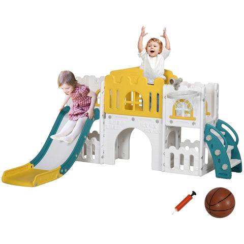 Rootz Toddler Slide - Indoor Slide - 7-in-1 Playset - Acceleration Zone - Bridge Walkway - Storage Baskets - 178L x 177W x 99H cm