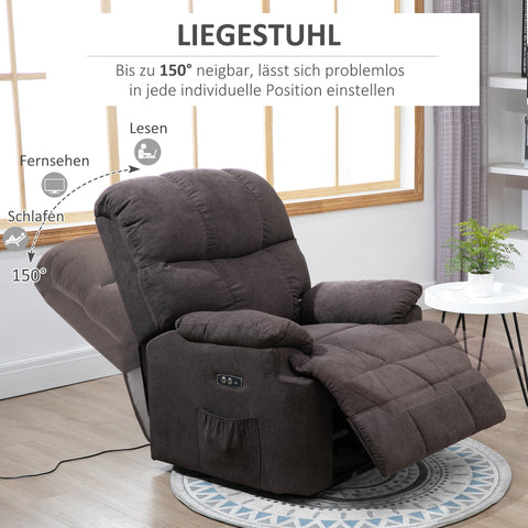 Rootz Brown Relaxation Armchair - Reclining Stand-Up Chair - Adjustable Lift Chairs - USB Connection - 98cm x 82cm x 106cm