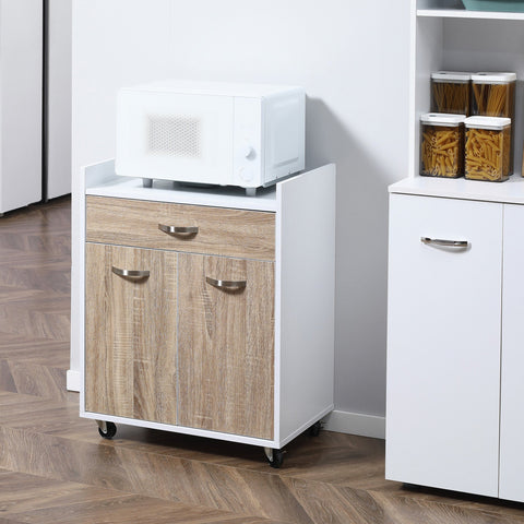 Rootz Kitchen Serving Trolley - Rolling Cart - Mobile Storage - Adjustable Shelf - 60cm x 40cm x 77cm - White Oak Finish