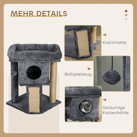 Rootz Scratch Tree - Cat Tower - Kitty Condo - Jute & Plush - Multi-Level Fun - 40 x 40 x 57 cm - Grey, Brown