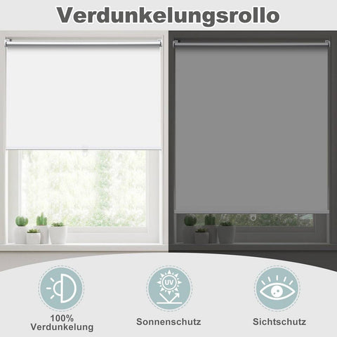 Rootz Indoor Roller Blind - Blackout Blind - Light Blocking Shade - Thermal Insulation - Cordless Design - White - 90x150cm