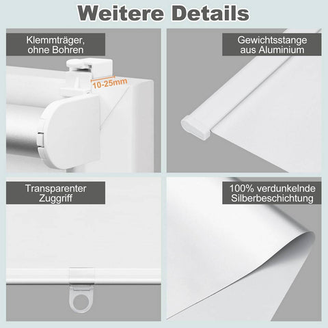 Rootz Indoor Roller Blind - Blackout Blind - Light Blocking Shade - Thermal Insulation - Cordless Design - White - 90x150cm