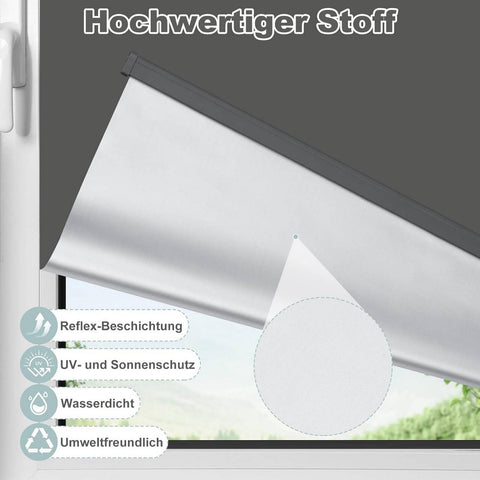 Rootz Cordless Roller Blind - Darkening Blinds - Thermal Insulation Shades - Sun & Privacy Protection - 70x150cm Grey- Blocks 100% Sunlight