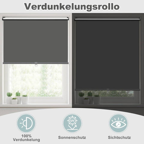 Rootz Cordless Roller Blind - Darkening Blinds - Thermal Insulation Shades - Sun & Privacy Protection - 70x150cm Grey- Blocks 100% Sunlight