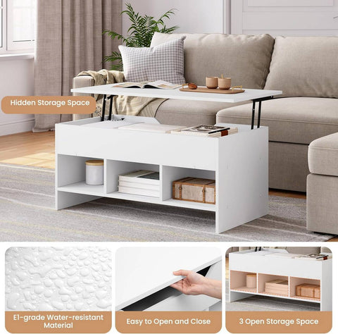 Rootz Multifunctional Lift Coffee Table - Convertible Table - Adjustable Desk - Space-Saving, Versatile, Durable - Class E1 Wood - 96cm x 45cm x 51cm (Closed); 96cm x 60.5cm x 72.5cm (Open)